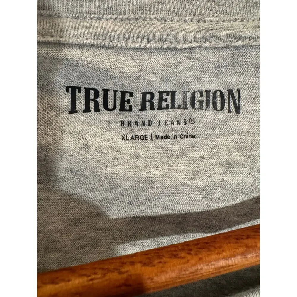 True Religion Horseshoe Overlay Logo Graphic T-Shirt Gray XL Unisex